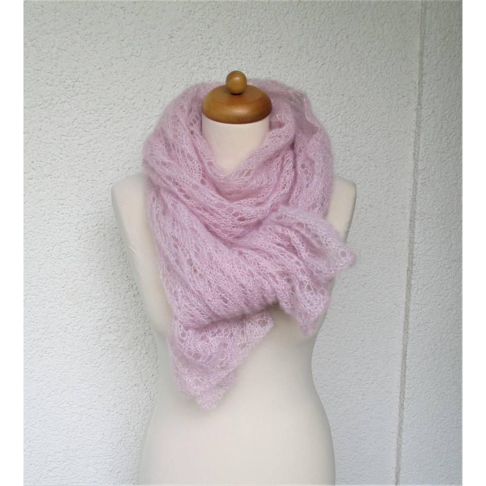 Strickschal Laceschal Seide Mohair pastell flieder rose Bild 8