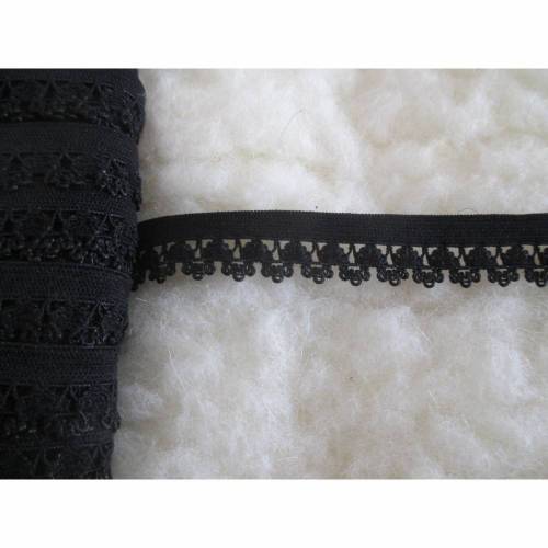 Elastische Spitze Ziergummi mit Blumen Meterware schwarz  (1m/0,70 €)