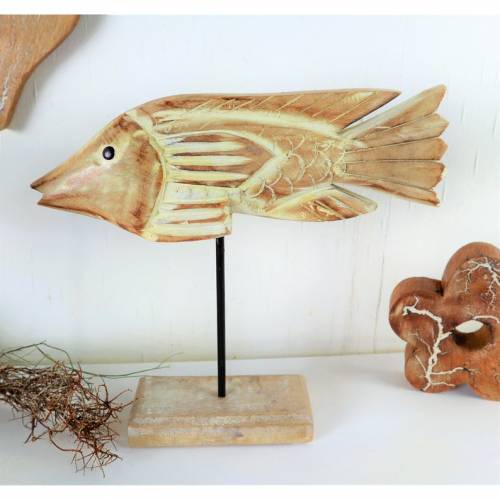 Floristikbedarf, Wohndeko, Fisch auf Ständer aus Holz, maritim