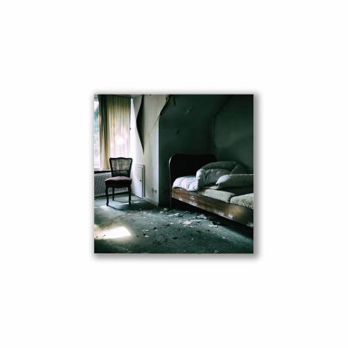 altes Schlafzimmer, verlassene Villa, Foto auf Holz, im Quadrat, 10 x 10 cm, Lost Place, marode