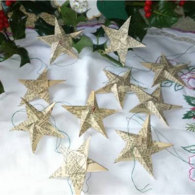 10 kleine Origami-Sterne - Shabby Weihnachtsdeko