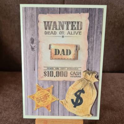 Vatertagskarte " Wanted " Geldsack , Sheriffstern