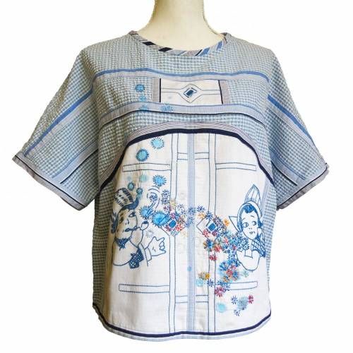 UPCYCLING  Damen Kurzarmbluse  UNIKAT Gr. 40