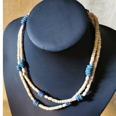 Halskette in Holz-Optik, Hauptfarbe natur, Vintage-Stil, Hippi, Nostalgie (HK11)