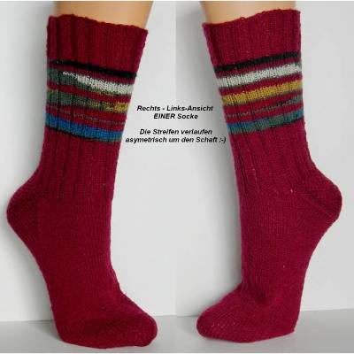 Herrensocken, Männersocken,weinrot mit Muster-Streifen, Wunschgröße, handgestrickte Socken Männer, Wollsocken