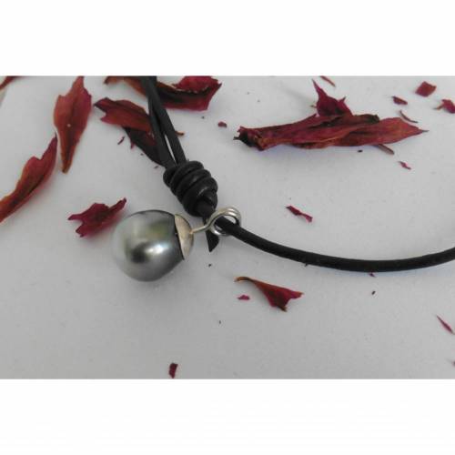 Tahitiperle Lederkette, lässiger echter Perlenschmuck