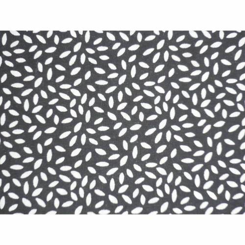 10,30 EUR/m Stoff Baumwolle Blätter / Reiskörner weiß auf schwarz Ökotex