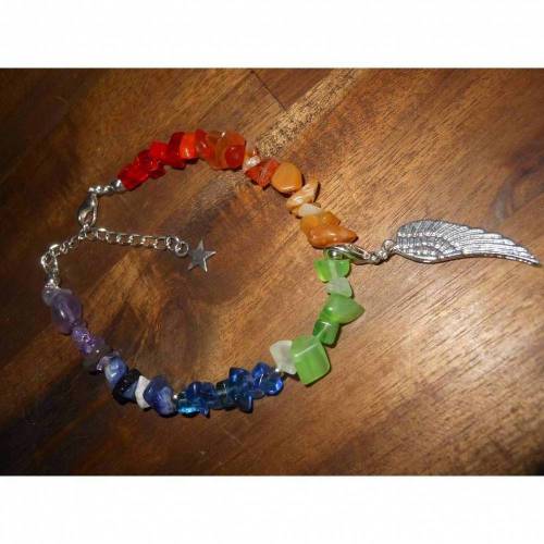 Naturstein Regenbogen Armband Steinsplitter, Engelsflügel  Esoterik,