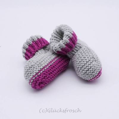Babyschuhe, hellgrau und rosa, weiche Wolle (Merino), ca. 9 cm Fußsohlenlänge, Babystiefel