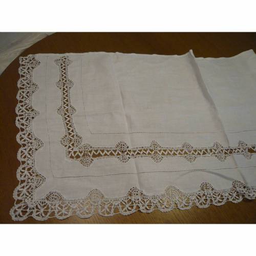 Überhandtuch vintage shabby Tischläufer weiß Spitze Landhaus