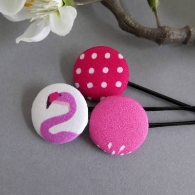 3er-Set Haarklammern Haarnadeln Flamingo pink weiß Punkte Geschenk Mitbringsel