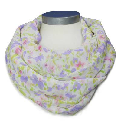 Loopschal Chiffon Crash Blumen Lavendel – Leichter Damen Sommerschal