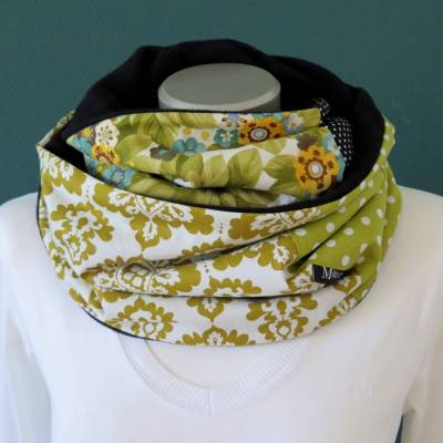 Loopschal Schal Damen grün bunt Fleece Patchwork Einzelstück  Loop Schlauchschal Kuschelschal