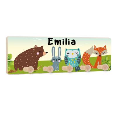 Kindergarderobe mit 5 Haken, Kleiderhaken als Geschenk für Kinder, Garderobenleiste personalisiert mit Name