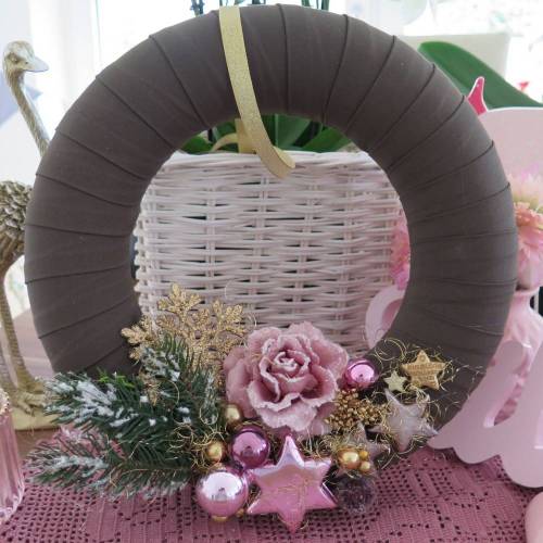 Türkranz Kranz Frost Rose Weihnachten Deko Winter Advent Weihnachtsdeko goldfarben rosa