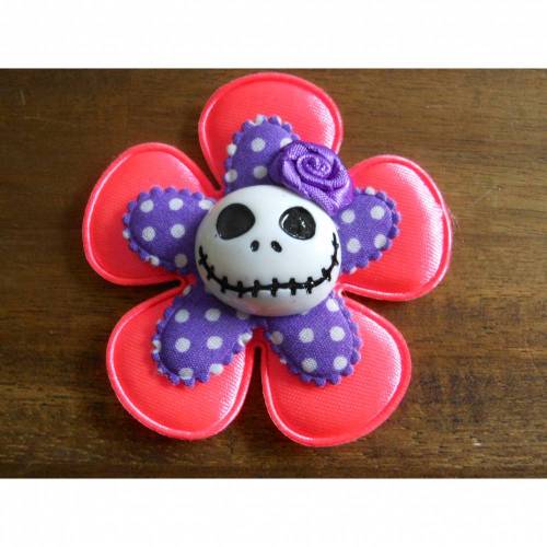 Brosche Skull  Blume Stoff Totenkopf Spitze Rose neon