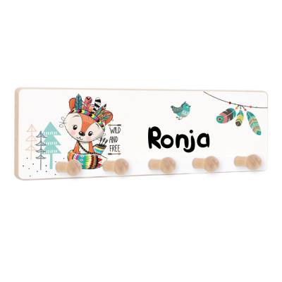 Kindergarderobe mit 5 Haken, Kleiderhaken als Geschenk für Kinder, Garderobenleiste personalisiert mit Name