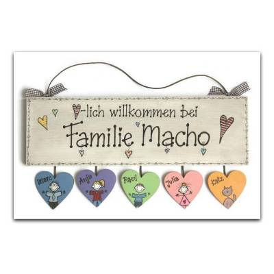 graues, personalisiertes Türschild aus Holz für Familien – Handgemachtes Namensschild, wetterfest & einzigartig, individuelles Haustürschild mit Anhänger, einmaliges Familiengeschenk