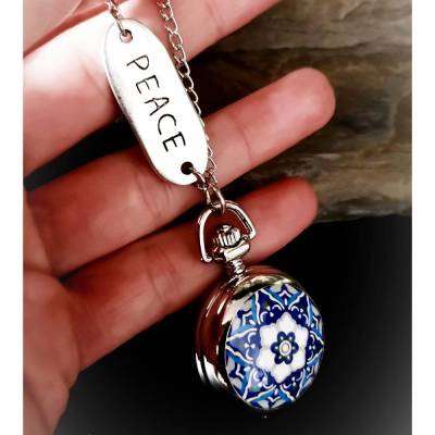 Kettenuhr, Uhr, Quarzuhr, Kette, Damenkette, Mandala,Frieden