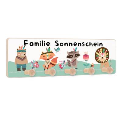 Kindergarderobe mit 5 Haken, Kleiderhaken als Geschenk für Kinder, Garderobenleiste personalisiert mit Name