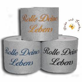 Bestickte Banderolen für Toilettenpapier Rolle Deines Lebens grau-uni witzige Geschenkidee lustige Texte 