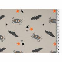 Rest:1,55m x1,50m Baumwolljersey Halloween, Spinnen und Fledermäuse grau