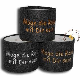 Bestickte Banderolen für Toilettenpapier Möge die Rolle mit Dir sein Star Wars schwarz-meliert witzige Texte Badezimmer