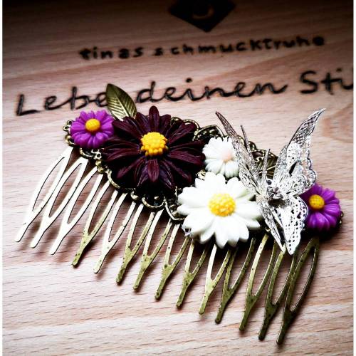 Haarkamm im Vintage-Stil, bronzefarben, Margaritenstrauss