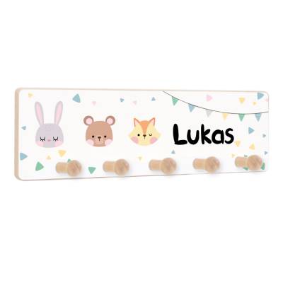 Kindergarderobe mit 5 Haken, Kleiderhaken als Geschenk für Kinder, Garderobenleiste personalisiert mit Name