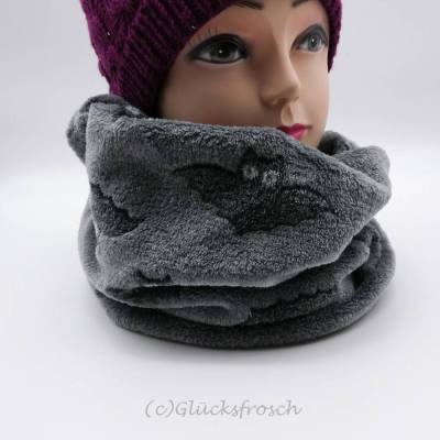 Kuschelschal, Schlauchschal, aus Wellnessfleece in grau mit Fledermäusen, Fledermaus, Kuschelfleece