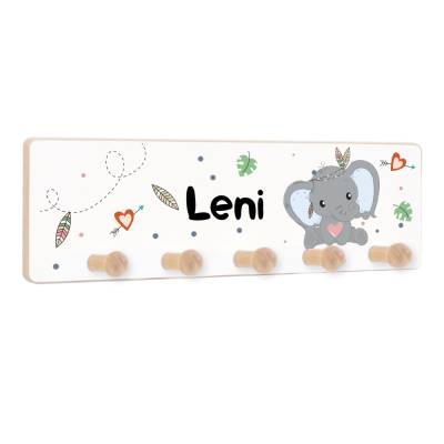 Kindergarderobe mit 5 Haken, Kleiderhaken als Geschenk für Kinder, Garderobenleiste personalisiert mit Name