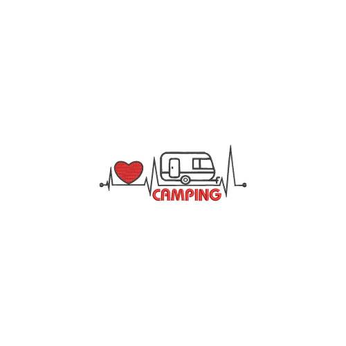 Stickdatei Mein Herz schlägt für Camping Maschinenstickerei 13x18 Natur Herzschlag Campen Wohnwagen Zelt