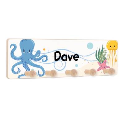 Kindergarderobe mit 5 Haken, Kleiderhaken als Geschenk für Kinder, Garderobenleiste personalisiert mit Name