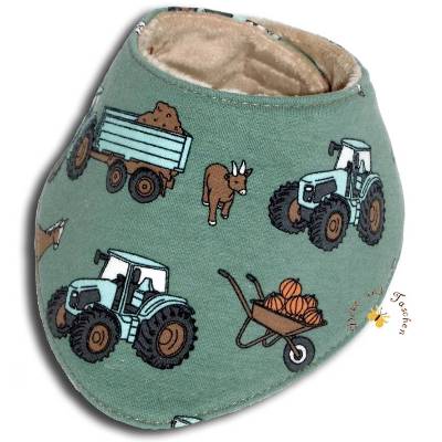 Baby-Halstuch Traktor personalisiert bestickt mit Namen Dreieckstuch Schal Kinder-Halstuch kuschelweicher Plüsch 