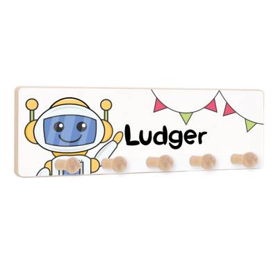 Kindergarderobe mit 5 Haken, Kleiderhaken als Geschenk für Kinder, Garderobenleiste personalisiert mit Name
