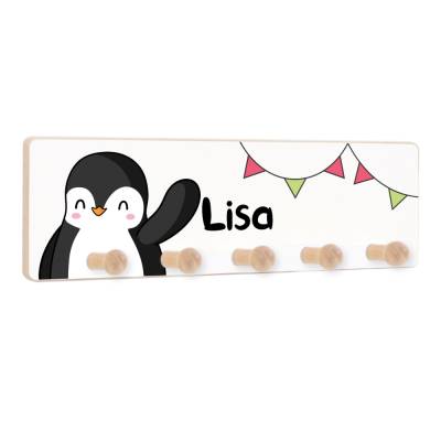 Kindergarderobe mit 5 Haken, Kleiderhaken als Geschenk für Kinder, Garderobenleiste personalisiert mit Name