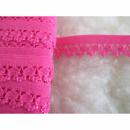 Elastische Spitze Ziergummi mit Blumen Meterware pink  (1m/0,70 €)