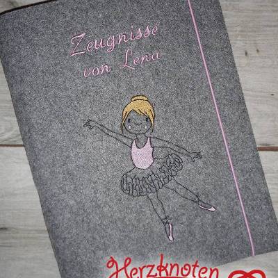 Zeugnismappe A4, gestickt, Filz , Ballett, Tänzerin, Mädchen, Einschulung, personalisierbar, mit Namen