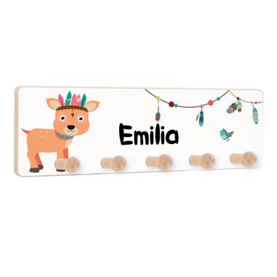 Kindergarderobe mit 5 Haken, Kleiderhaken als Geschenk für Kinder, Garderobenleiste personalisiert mit Name