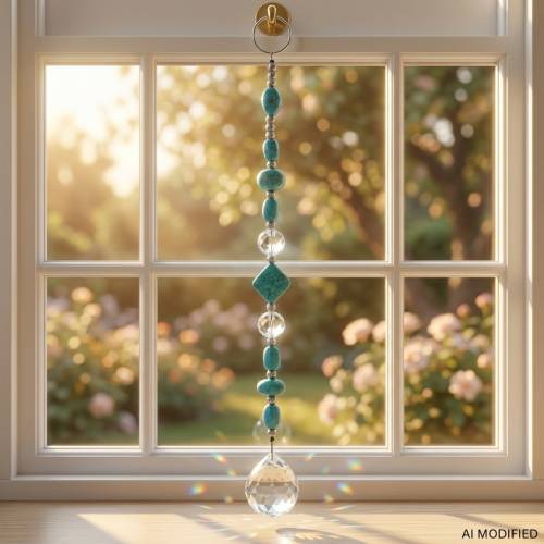 Suncatcher Türkis – Fensterdeko & Sonnenfänger im Vintage-Stil mit Kristallanhänger