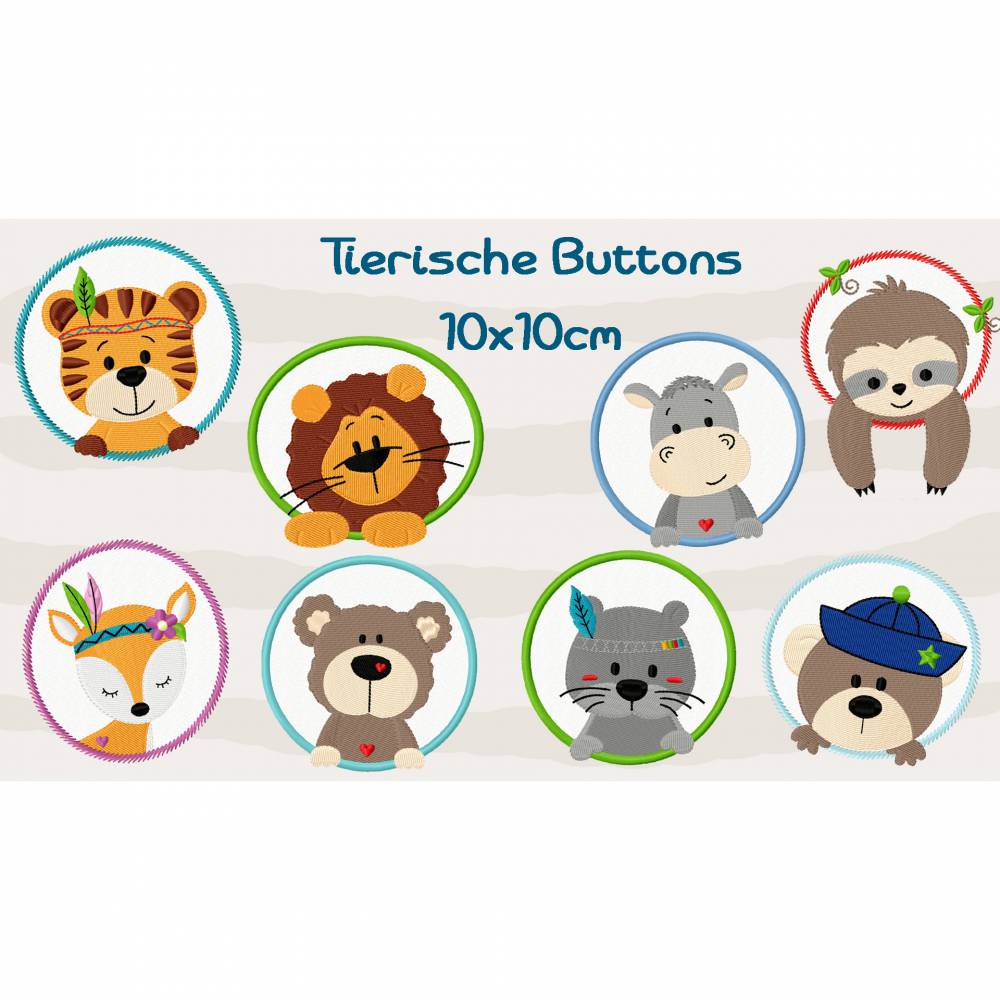 Stickdatei, digitale Stickdatei,Stickdateien Tierische Buttons 10x10cm Bild 1