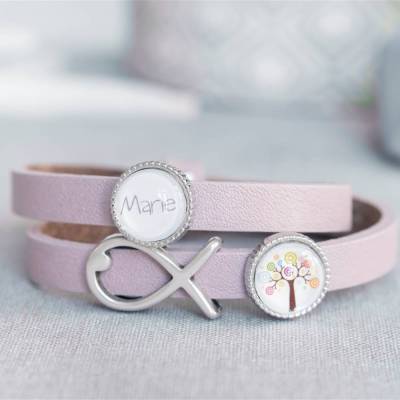 personalisiertes Armband, Kommunion, Firmung, Konfirmation, Geburtstag, Einschulung, Lederarmband mit Wunschnamen ichthys, Geschenk für Mädchen, Weihnachtsgeschenk