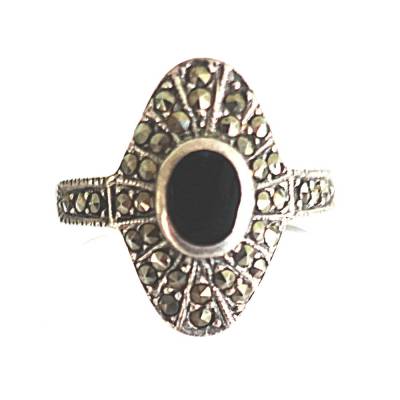 Vintage Markasit Ring mit mit schwarzem Stein