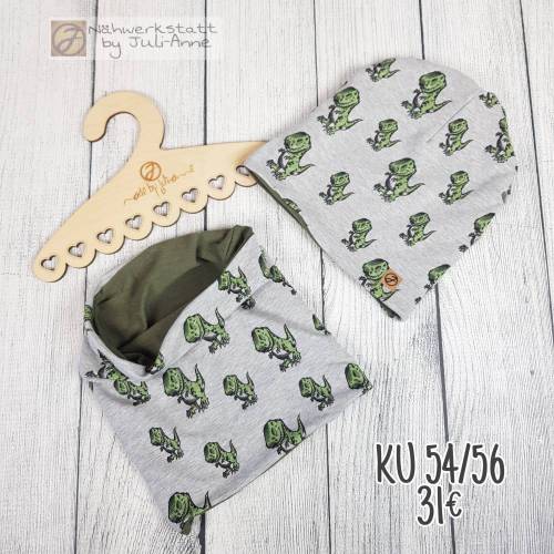 Set Beanie & Schlupfschal Herbst / Frühling Dino KU 54/56