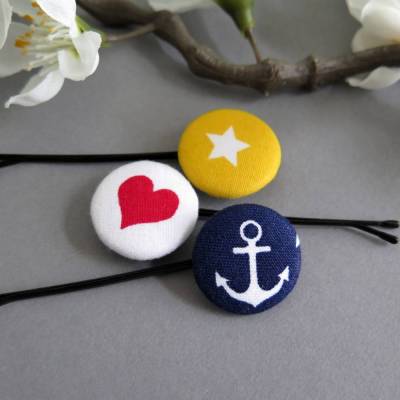 3er-Set Haarklammern Haarnadeln Herz Anker Stern weiß rot gelb blau Punkte Geschenk Mitbringsel