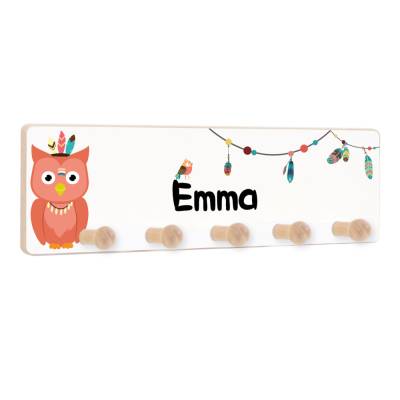 Kindergarderobe mit 5 Haken, Kleiderhaken als Geschenk für Kinder, Garderobenleiste personalisiert mit Name