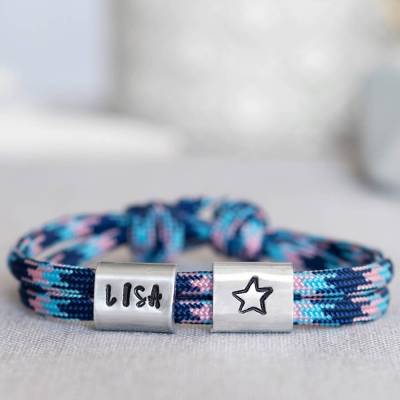 Armband personalisiert mit Gravur handgestempelt zur Taufe, Kommunion, Geburtstag, Schulanfang, Konfirmation, ichthys, Kreuz