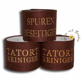 Bestickte Banderole für Toilettenpapier TATORT REINIGER dunkelbraun witzige Geschenkidee mit Monogramm Badezimmer Deko