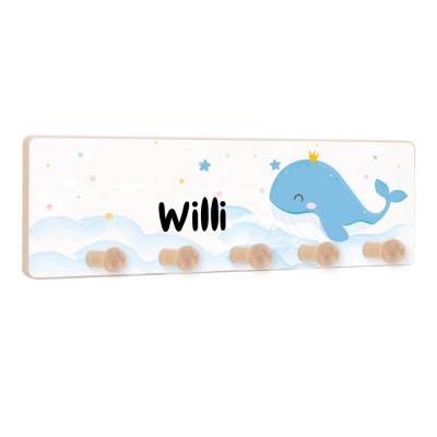 Kindergarderobe mit 5 Haken, Kleiderhaken als Geschenk für Kinder, Garderobenleiste personalisiert mit Name