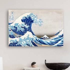 Leinwand Japanische Kunst - The great Wave 45x30 cm - gewaltiges Meer - Wandbild -  Bilder für Wohnzimmer Schlafzimmer 